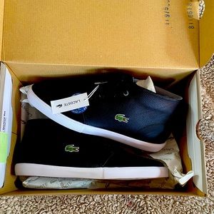 NWT mens 10.5 black leather Lacoste shoes